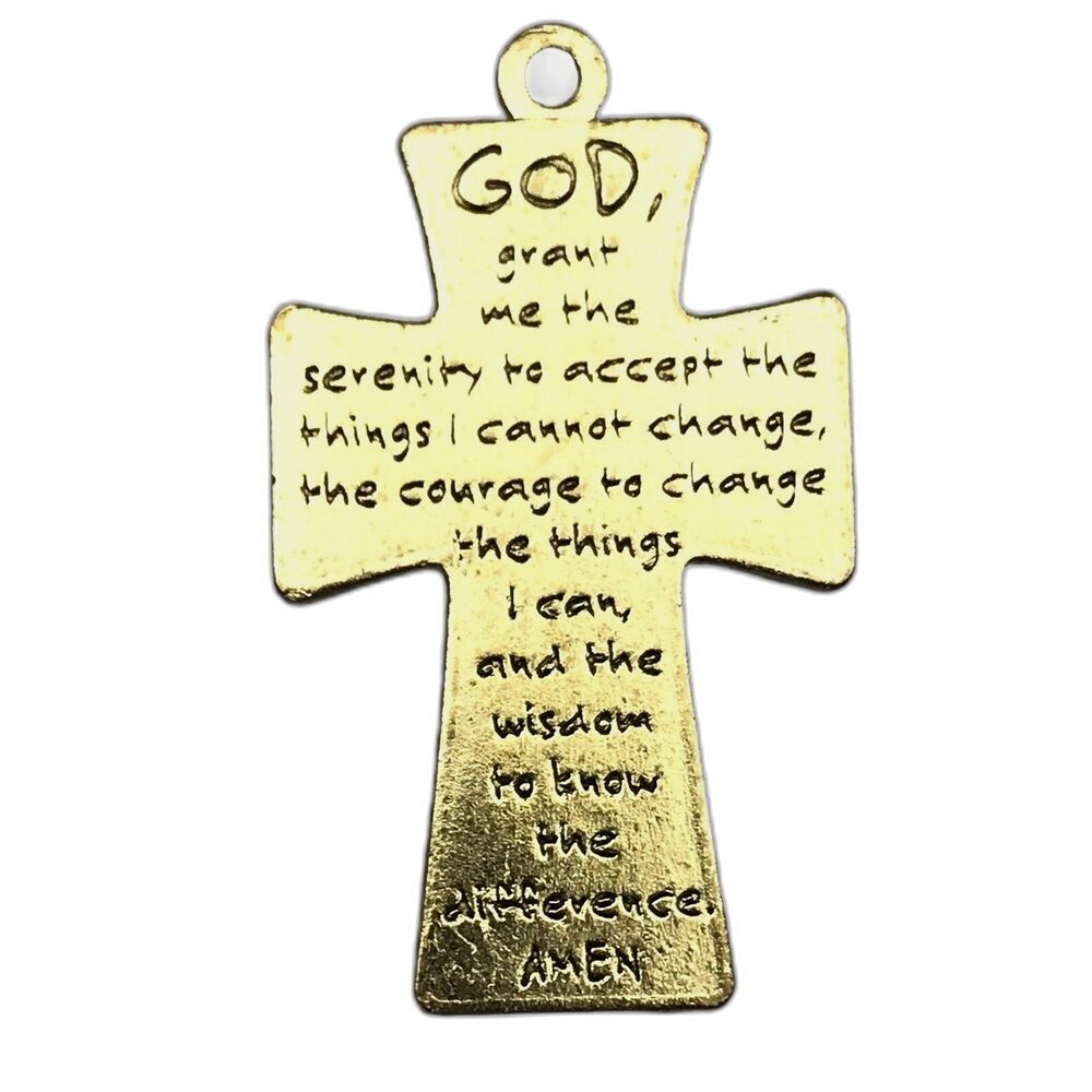 Cross Pendant Christian Prayer God Grant Me The Serenity Gold Tone
